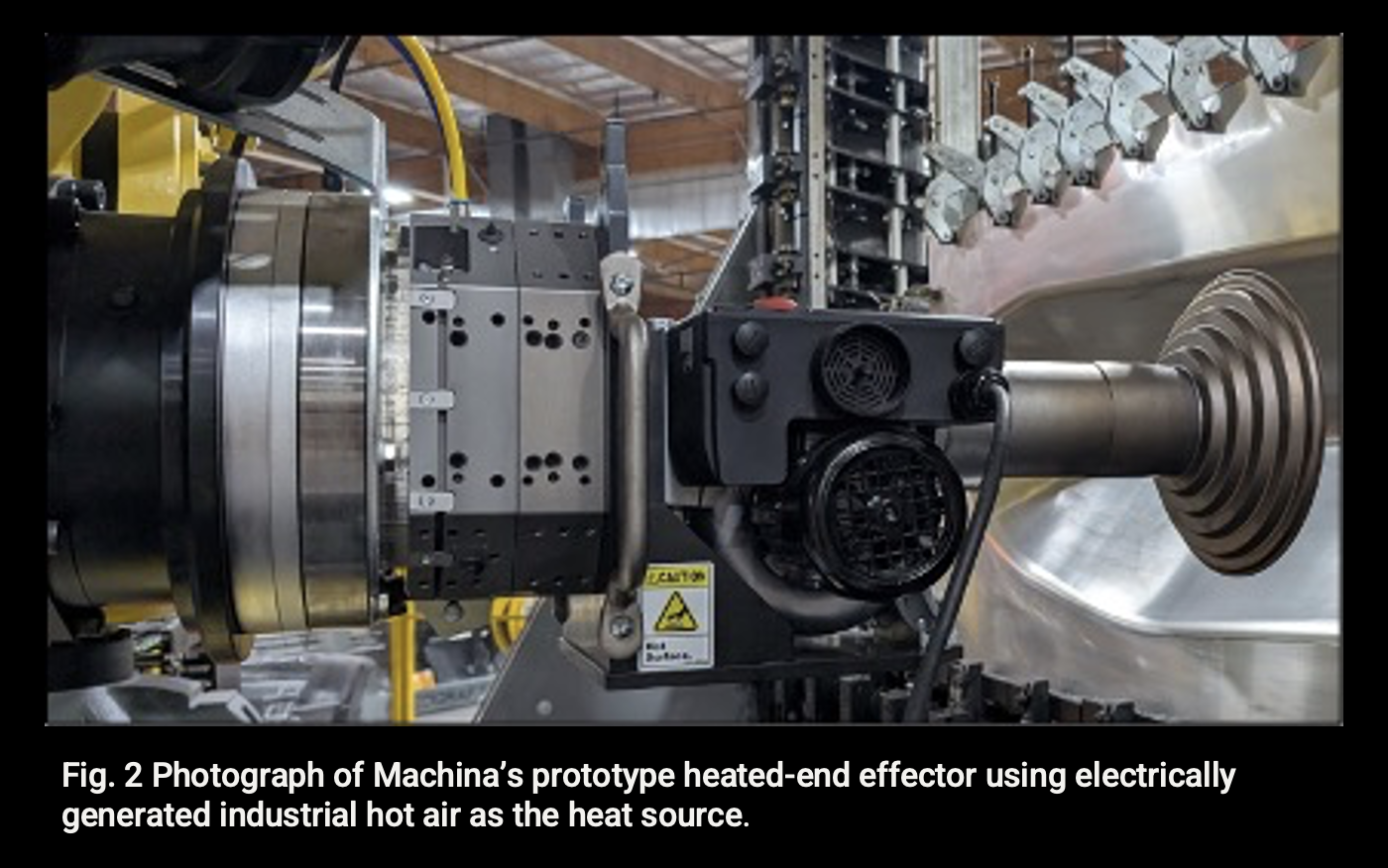 Fig. 2 Photograph of Machina’s prototype heated-end effector using electrically generated industrial hot air as the heat source.