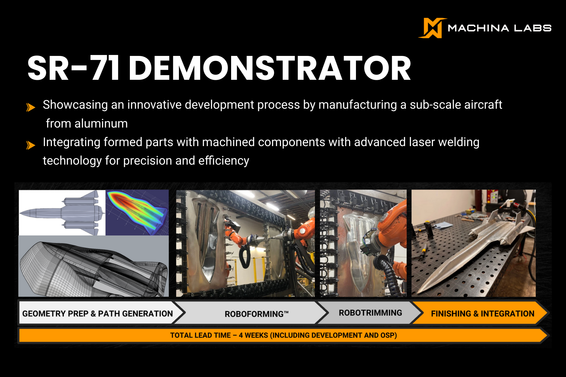 Machina Labs showcased a subscale demonstrator of Lockheed Martin's legendary SR-71 Blackbird, formed using our AI-enabled RoboCraftsman platform.